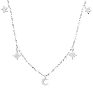 925 Silver/Gold Diamond CZ Celestial Station Necklace